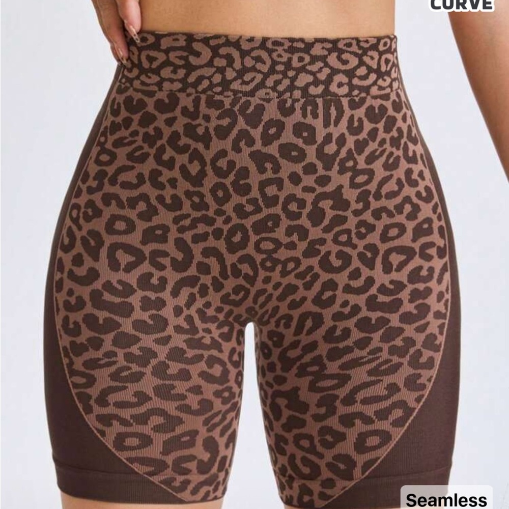New Shein Brown Leopard-Print High Waist Bike Shorts 2xl (fit smaller like 1x)